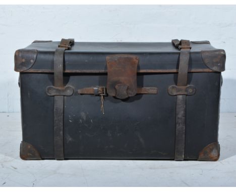 Black stiffened leather travel trunk, 83cm x 47cm x 46cm