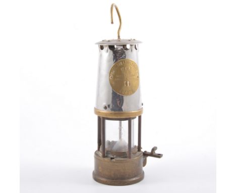 Brass and steel miner's safety lamp, labelled The Protector Lamp & Lighting Co Limited, Type GR6S, 30cm.