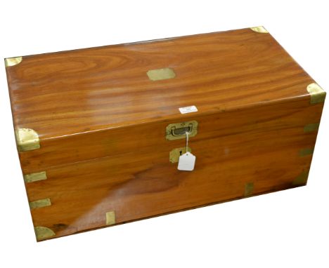 A small hardwood campaign style trunk, brass mounts and name plate, 70 x 35 x 31cm.