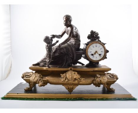 Louis XV style bronzed and gilt metal mantel clock, vase shape casing, white enamelled dial, cylinder movement striking on a 