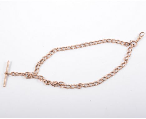 9ct gold solid link watch chain, weight 30grams, 25cm as assembled.