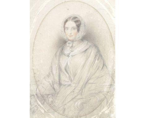 Woodley: a portrait of a lady in a lace cap, pencil and watercolour, signed indistinctly lower left, and dated 1844 below the