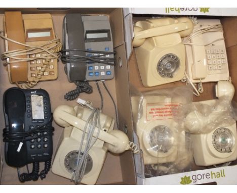 TWO TRAYS OF VINTAGE AND RETRO TELEPHONES