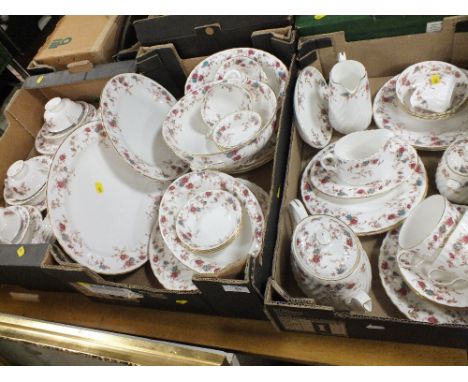 THREE TRAYS OF MINTON ANCESTRAL CHINA, TO INCLUDE A TEAPOT, MEAT PLATES ETC.