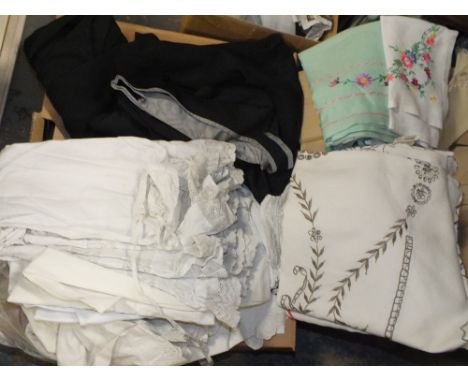 TWO BOXES OF VINTAGE LINEN TO INCLUDE LACE EXAMPLES