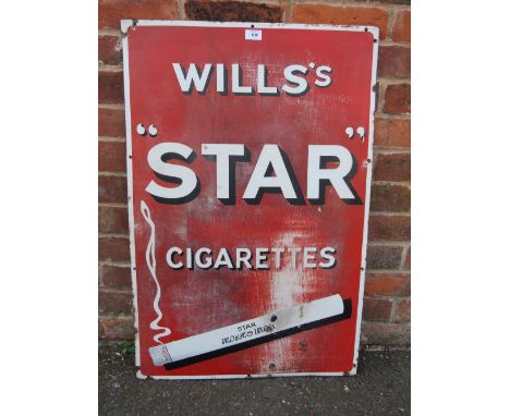 A VINTAGE 'WILL'S STAR CIGARETTES' ENAMEL SIGN 91 CM X 61 CM