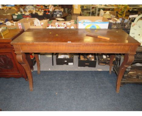 A VICTORIAN CONSOLE TABLE WITH SABRE SUPPORTS H-89 CM W- 158 CM