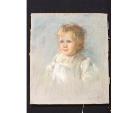 (XX). Portrait study of a young child, signed middle to lower right, pastel on canvas, unframed, 53 x 46 cm