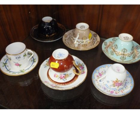 A SET OF SIX CUPS AND SAUCERS, GRAFTON (2), WORCESTER (2), USSR LOMONOSOV, AND ROYAL STAFFORD