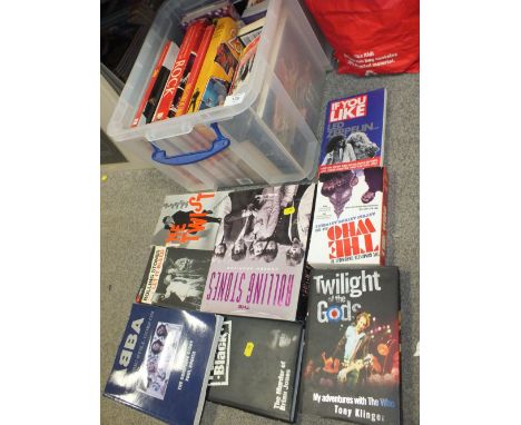 A BOX OF MUSIC RELATED BOOKS TO INCLUDE THE ROLLING STONES, U2 ETC.