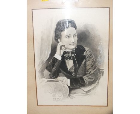 AN OAK FRAMED AND GLAZED MONOCHROME WATERCOLOUR PORTRAIT STUDY, SIGNED B. FEE LOWER LEFT, 33 X 24 CM
