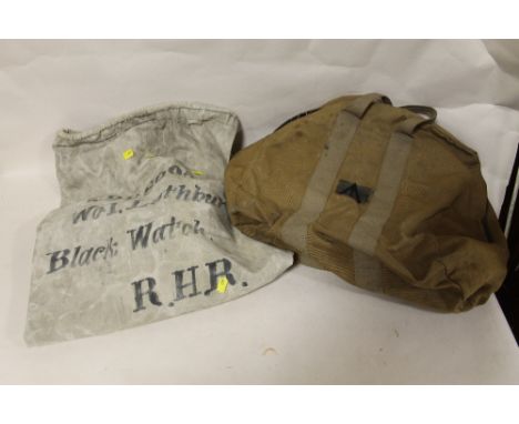 TWO VINTAGE ARMY KIT BAGS, ONE STAMPED BLACK WATCH
