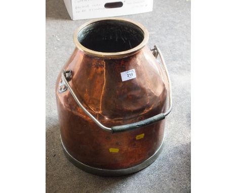 A VINTAGE COPPER AND BRASS MILK CHURN TYPE VESSEL