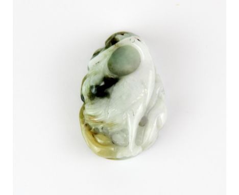 A Chinese carved jadeite jade amulet of a crane with a lotus back, H. 6cm.