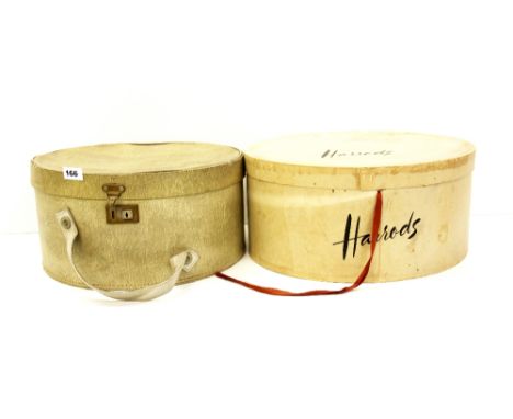 A vintage Harrods hat box, W. 43cm. With a further hat box.
