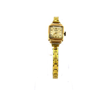 A lady's 9ct yellow gold Rotary wrist watch on a gilt strap.