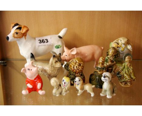 A Beswick figure of a Jack Russel Terrier together with other ceramic figures.