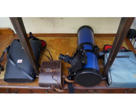 A pair of Hilkinson 20x80 binoculars, in case; together with a pair of Ross 9x35 Stepruva binoculars, in leather case; a Konu