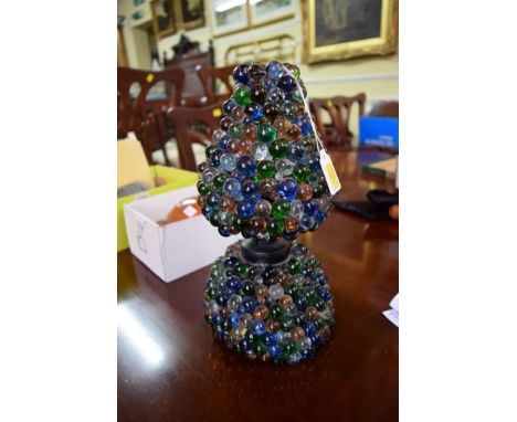 An old coloured glass bead lamp, 31cm. 
