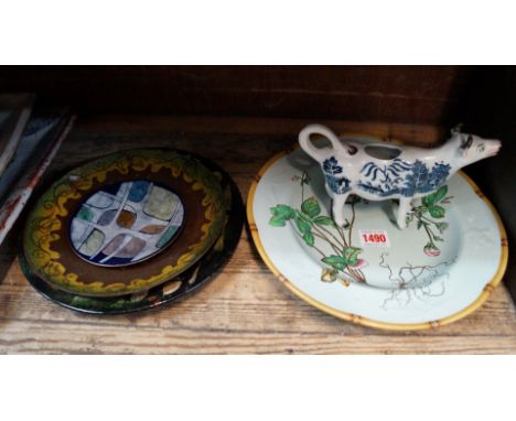 A small Leach pottery bowl, 6cm diameter; together with five other studio pottery bowls; a 19th century Mintons pottery soup 