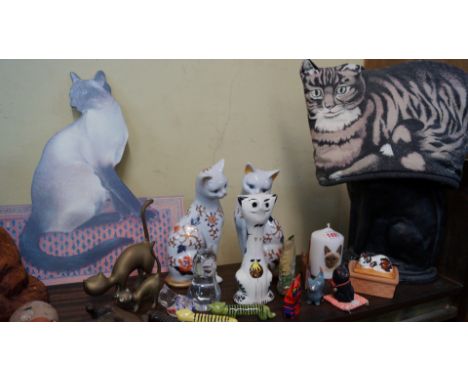 A large collection of various cat figures, and related, to include Beswick examples. 