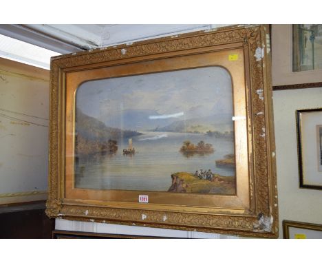 British School, late 19th century, river scene with figures, watercolour, 38 x 55cm. 