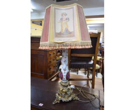 A French gilt brass and opaque glass table lamp, height excluding fitting 55cm.  Condition Report: Overall  condition good, n