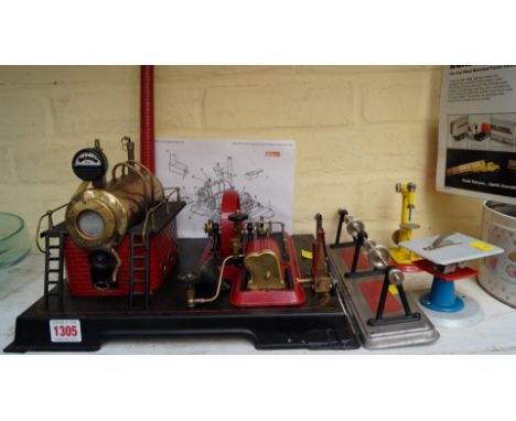A Wilesco D21 stationery steam engine and accessories, 35cm wide. 