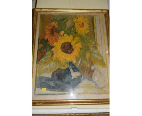 *.N. Schmid...-Bl..., still life of sunflowers in a vase, indistinctly signed and inscribed, lithograph, 58.5 x 48cm. 