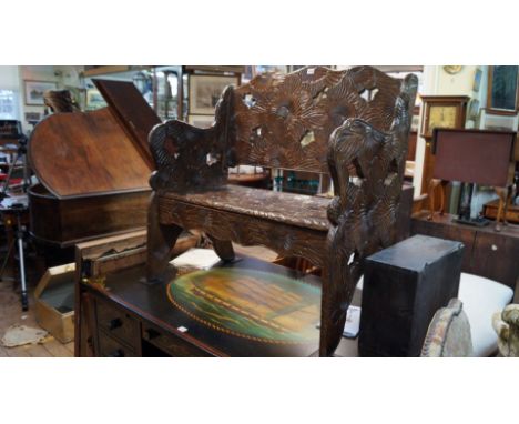 A carved walnut hall bench, 90cm wide. 