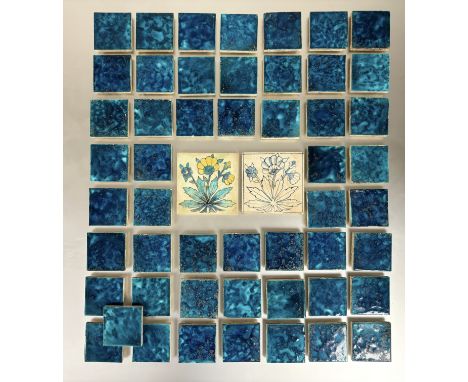 William De Morgan (1839-1917), a set of fifty-one turquoise-glazed tiles, c. 1880-90, square, various marks including raised 