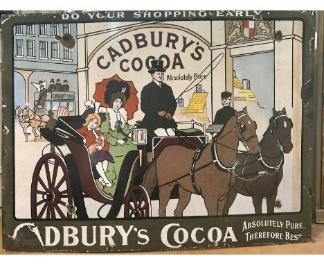 A large Cadbury's Cocoa enamel advertising sign, early 20th century, "Do Your Shopping Early", designed by Cecil Aldin (1870-