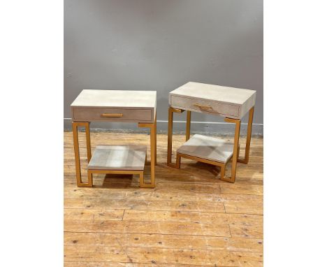 A pair of Andrew Martin "Flex" faux shagreen bedside tables contemporary, each rectangular top enclosing a shallow frieze dra