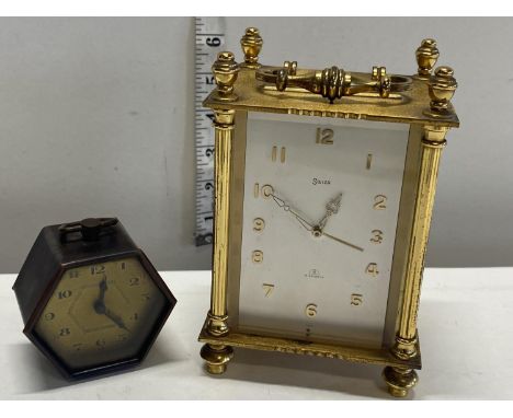 A vintage Swiza carriage clock and a 1930's miniature alarm clock 