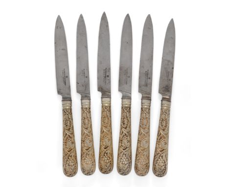 A set of six Victorian dessert knives with silver gilt Vine pattern handles. William Theobalds & Robert Metcalfe Atkinson, Lo