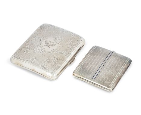 A large Victorian silver cigarette case. Colen Hewer Cheshire, Chester, 1897. Of rectangular form, the engine turned body cha