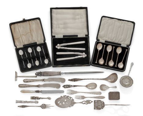 A group of British and Continental flatware. Various dates and makers. The group comprising: a pair of Victorian pierced silv