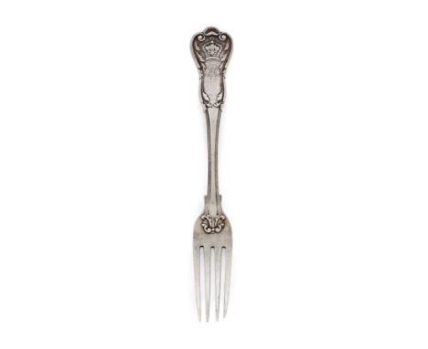 A William IV private-die Adelaide pattern (Queen Adelaide) table fork. Mary Chawner, London, 1837. The terminal die-struck wi