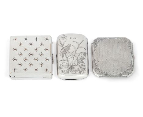 A Victorian Aesthetic movement silver cigarette case. Walter & John Barnard, London, 1879. The rounded rectangular body engra
