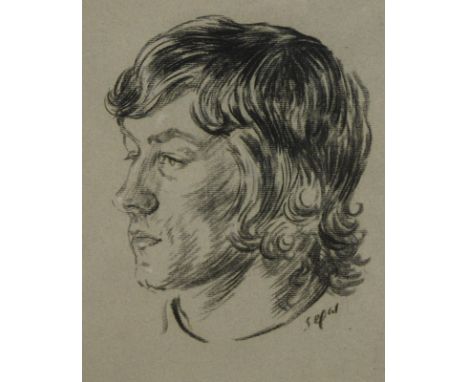 Hyman Segal (1914-2004).  Portrait of a young man, pastel with highlight, signed, 30.5cm x 25cm