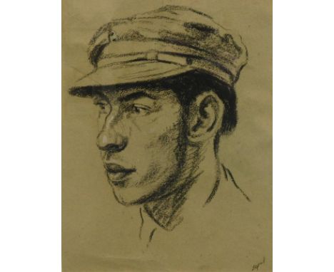 Hyman Segal (1914-2004).  Fisherman - portrait study, charcoal, signed, 31.l5cm x 25.5cm