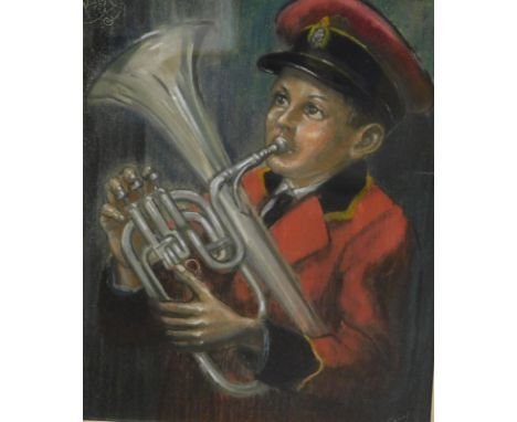 Hyman Segal (1914-2004).  Town bandsman, pastel, signed and titled verso, 49cm x 39cm