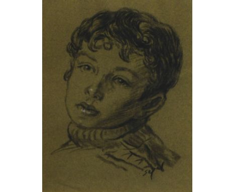Hyman Segal (1914-2004).  Portrait of a young man, charcoal, signed, 30cm x 23cm