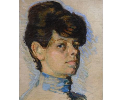 19th/20thC Continental School.  Head and shoulder portrait of a lady, oil on canvas laid on board, 37cm x 30cm.Provenance: Se