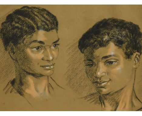 Hyman Segal (1914-2004).  Two boys - head and shoulder portrait study, pastel, signed, 30cm x 36cm