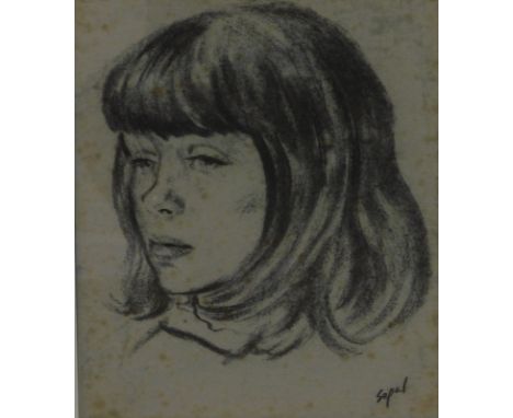 Hyman Segal (1914-2004).  Portrait of a young woman, charcoal, signed, 23.5cm x 20cm