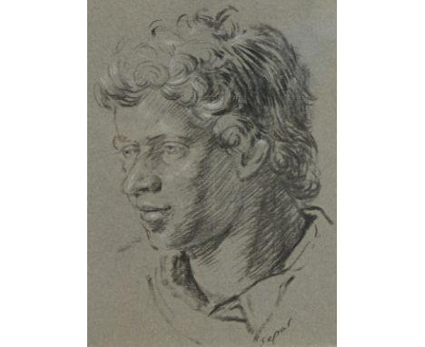 Hyman Segal (1914-2004).  Portrait of a young boy, charcoal, signed, 31cm x 23cm