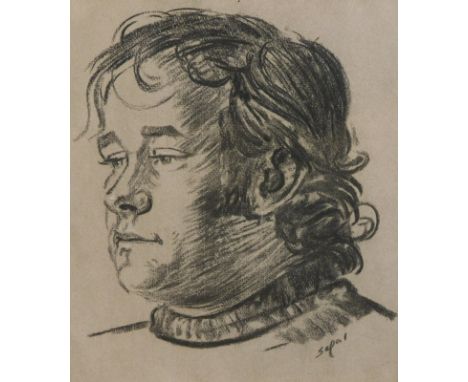 Hyman Segal (1914-2004).  Fisherman - portrait study, charcoal, signed, 28cm x 24cm