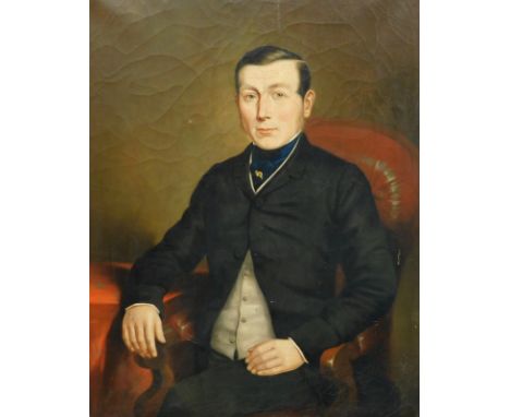 19thC British School.  Portrait of a seated gentleman, oil on canvas, 86cm x 65.5cm