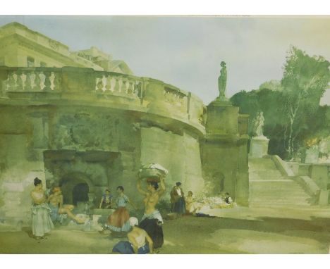 William Russell Flint (1880-1969).  Under The Palace Terrace, artist signed coloured print, 49cm x 64cm